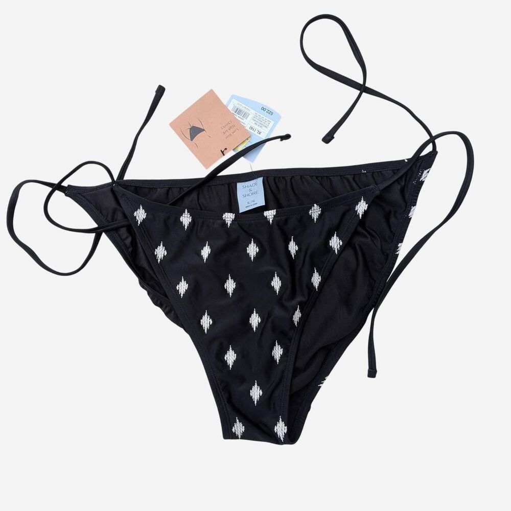 Shade-shore Women's Y2k High Leg Embroidered Black and Cream Bikini bottoms-XS
